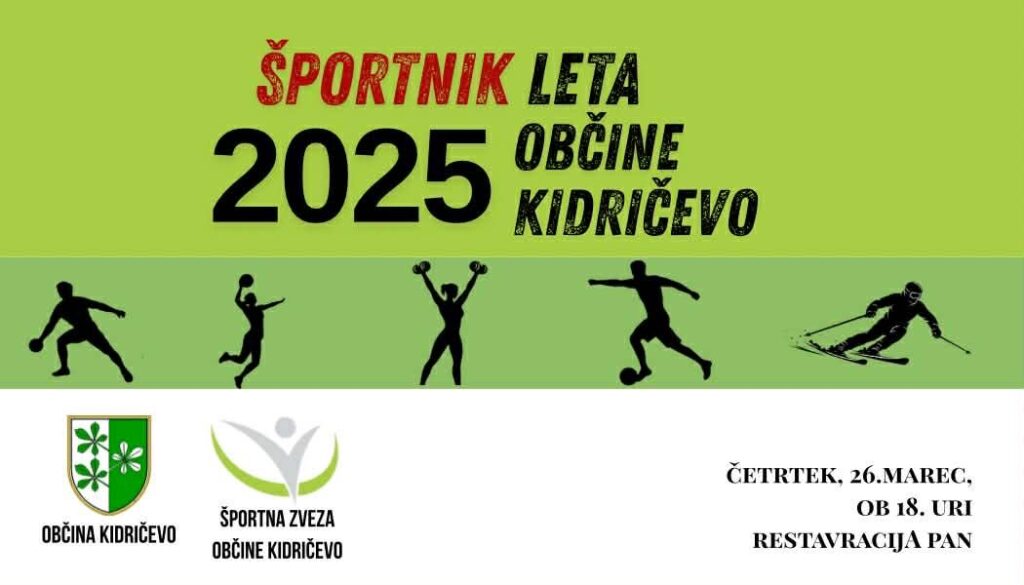 Vabilo na dogodek ŠPORTNIK LETA 2025 OBČINE KIDRIČEVO,  ki bo v četrtek, 26. marca ob 18. uri v restavraciji Pan